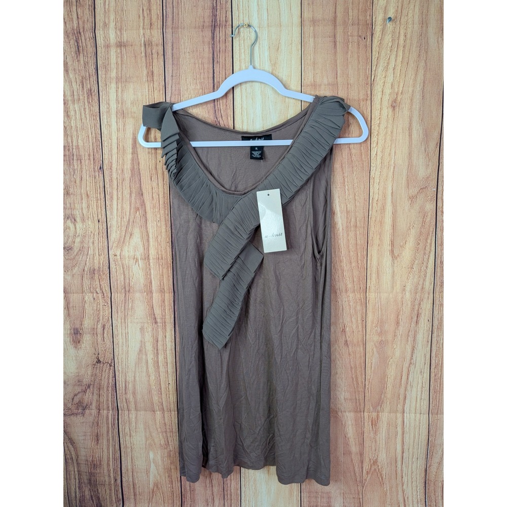 U-Knit Womens Taupe Pleated Ruffle Sleeveless Tunic Top Size XL